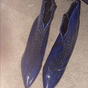 Fashion nova blue snake skin bootie